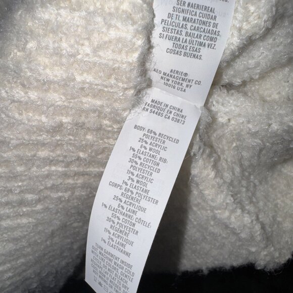 Aerie Teddy V Neck Boucle Sweater With Ribbed Trim In Natural Size XL - Picture 6 of 9